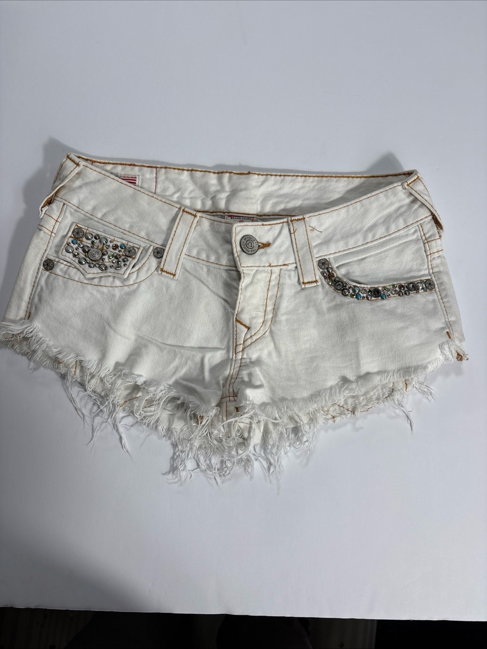 TRUE RELIGION JOEY CUT-OFF Booty Short Distressed Bling Size 26